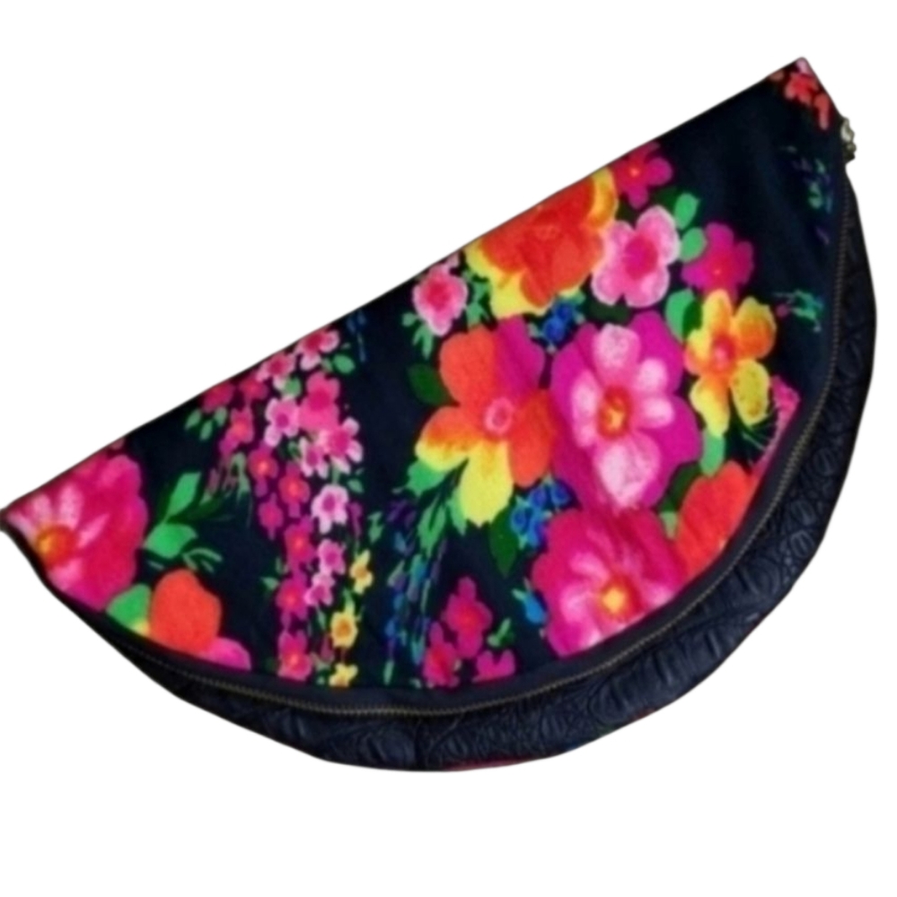 Vonz Hawaii Rainbow Vintage Barkcloth Floral Circle Clutch Bag Summer